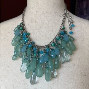 Elegant Silver and Blue Statement Necklace and Earrings